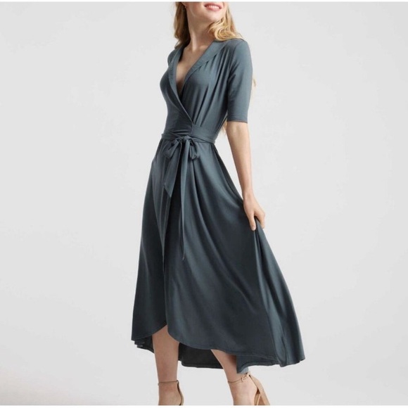 New Quince Tencel Blend Jersey Wrap Dress Olive Green M Feminine Stretchy - Picture 1 of 10